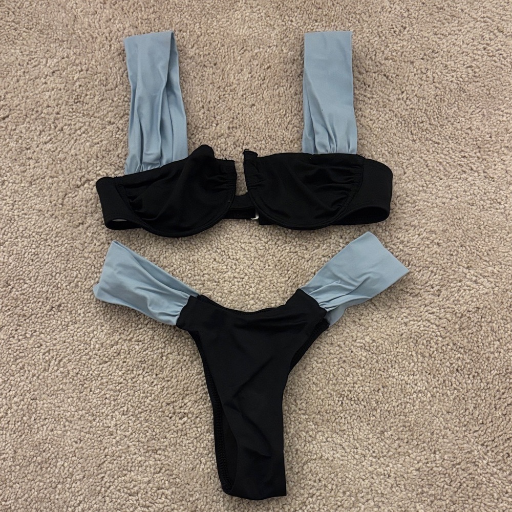Black and Light Blue Bikini Set